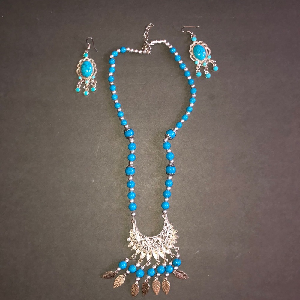 Turquoise and Silver Necklace and Erring Set
